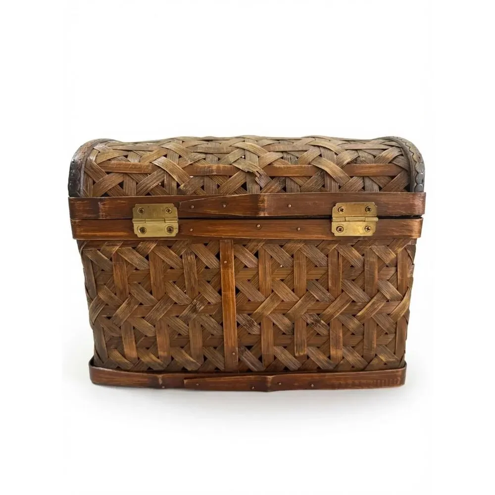 Vintage Woven Rattan Bamboo Trunk Box, 1960s Storage Chest